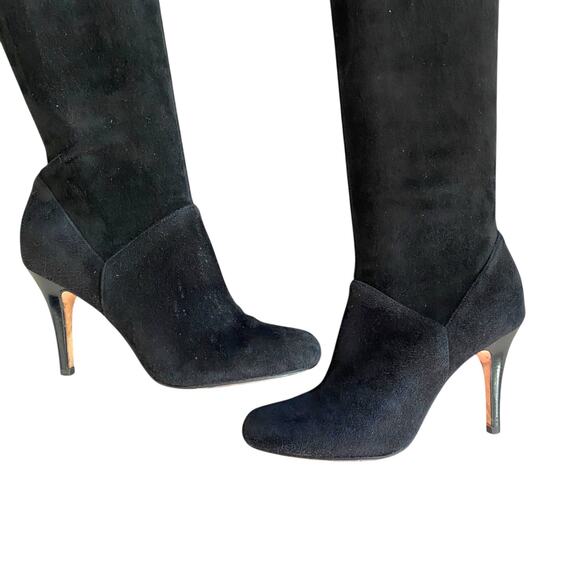 Cole Haan Spike Heel Knee High Sock Boots Sz 7.5 Black Stretch Suede Nike Air - Picture 2 of 12